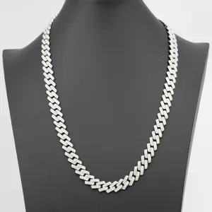 24in 12mm Iced Moissanite Monaco Chain in 925 Sterling Silver