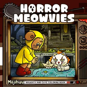 Horror Meowvies: Crime Scenes from Favourite Horror Movies, Cute and Cozy Coloring Book for Adults Relaxation (Meowvies Coloring) coloring   Spooky Food Coloring Book  Halloween Screaming Goat Miniature Stress Relief Creativity