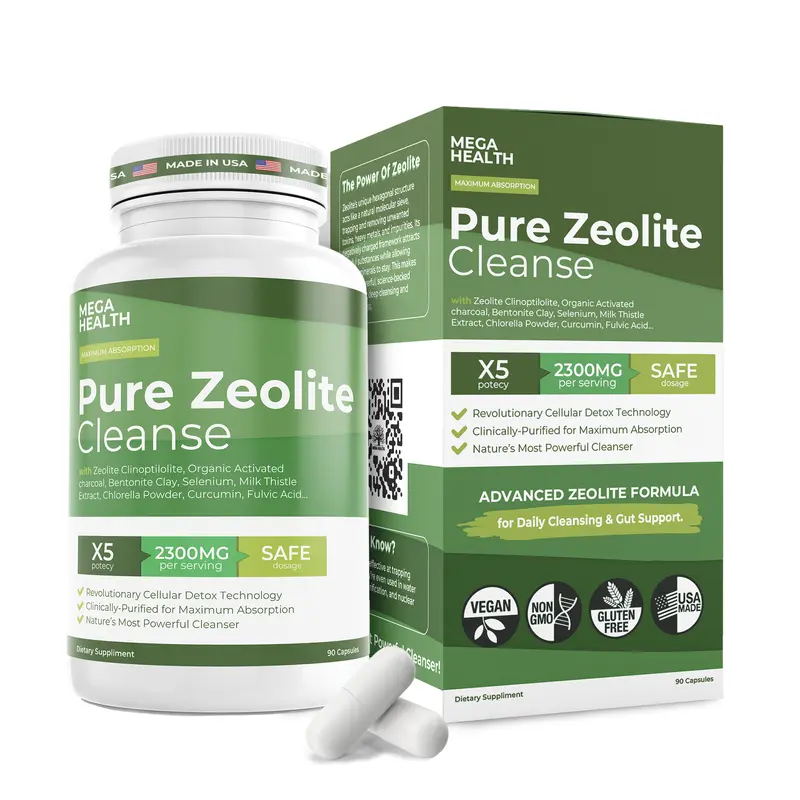 2300 MG Pure Zeolite Cleanse – Ultra-Fine Clinoptilolite Zeolite Detox, Activated Charcoal & Bentonite Clay – Liver & Gut Detox Cleanse, Toxin Flush, Digestive, Max Absorption, 90 Vegan Capsules