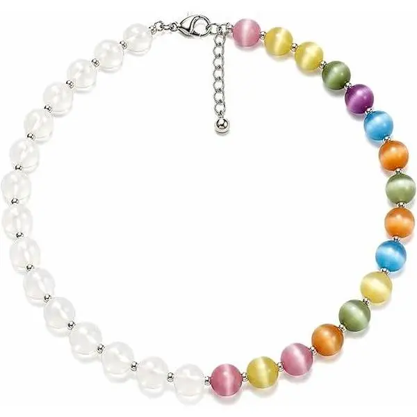 B Dopamine Jewelry Set Color Changing Mood Necklace Bracelet Earrings UV Reactive Colorful Beaded Summer Beach Vacation Gift for Women