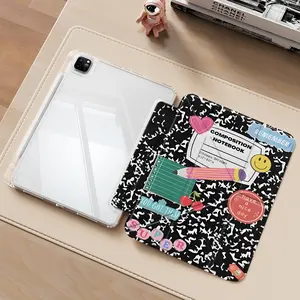 Retro Notebook iPad protective case, Tablet protective cover, transparent acrylic Y folding stand suitable for all models of iPad including 7.9/10.2/10.5/10.9/11/12.9 inch,featuring all-round protection against scratches and impacts, gift