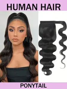 Body Wave Ponytail Human Hair Extension Clip In Ponytail Hair Extensions For Women Smooth And Soft Wrap-Around Long Pony Tail Hairpiece Natural Black Color