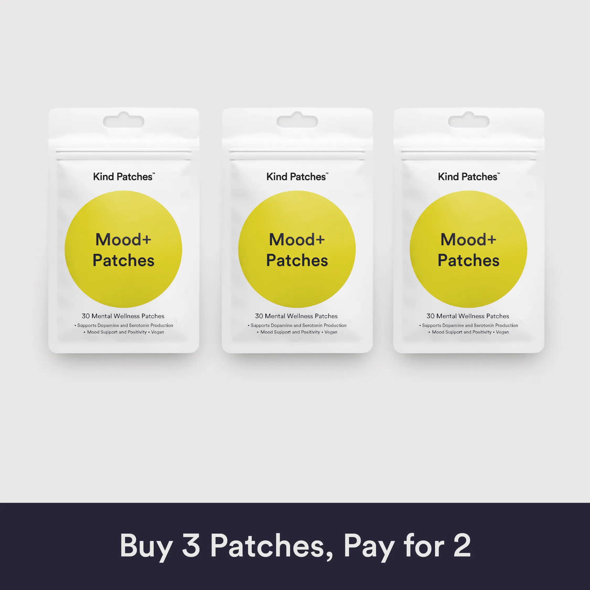 3 Packs of Kind Patches Mood+ Patches, Supports Dopamine and Serotonin Production, Mood Support, Vegan