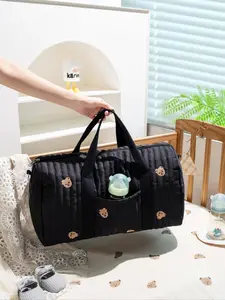 Cute Cartoon Bear Embroidery Tote Bag, Large Capacity Storage Bag, Cute Casual All-match Crossbody Bag for Women & Girls, Baby Essentials Bag