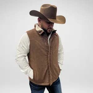 Men's APS Faux Leather Sherpa Vest - Chocolate