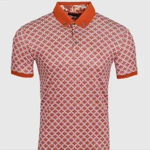 Men's Polo Shirts with Red Collar and Unique Pattern Design for Casual Wear