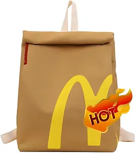 Fashionable McDonald's Classic Funny Retro Paper Bag Large Capacity Backpack Cute Personalized Shoulder Crossbody Bag Casual Canvas Backpack Notebook Bag, Yellow