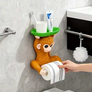 Cute Wall-Mounted Toilet Paper Holder, Bathroom Roll Dispenser, Creative No-Drill Tissue Rack, Space-Saving Design, Easy Installation, Bathroom Organizer Supplies
