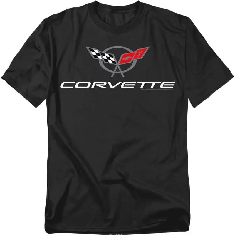 Men's Cotton Vintage Corvette Car Emblem Graphic T-Shirt - Crew Neck, Short-Sleeve, Fashion Minimalist, Medium Length, All-Season Casual Menswear Top, Machine Washable, All Seasons, Christmas