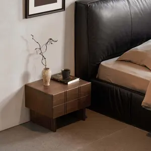YESWOOD Solid Walnut Nightstand with Drawers, Mid Century Modern Nightstands, Low Profile Night Stand for Low Bed, Fluted Wabi Sabi Bedside Table for Bedroom, Small Wooden Side End Tables Living Room