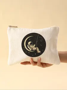 Astronaut Pattern Makeup Bag, Lightweight Zipper Lined Cosmetic Pouch, Multifunctional Beauty Organizer for Toiletries and Accessories