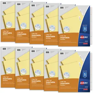 Avery 5 Tab Binder Dividers, Insertable Clear Big Tabs, 1 Set Pack, 10 Packs, 10 Sets Total (11110)