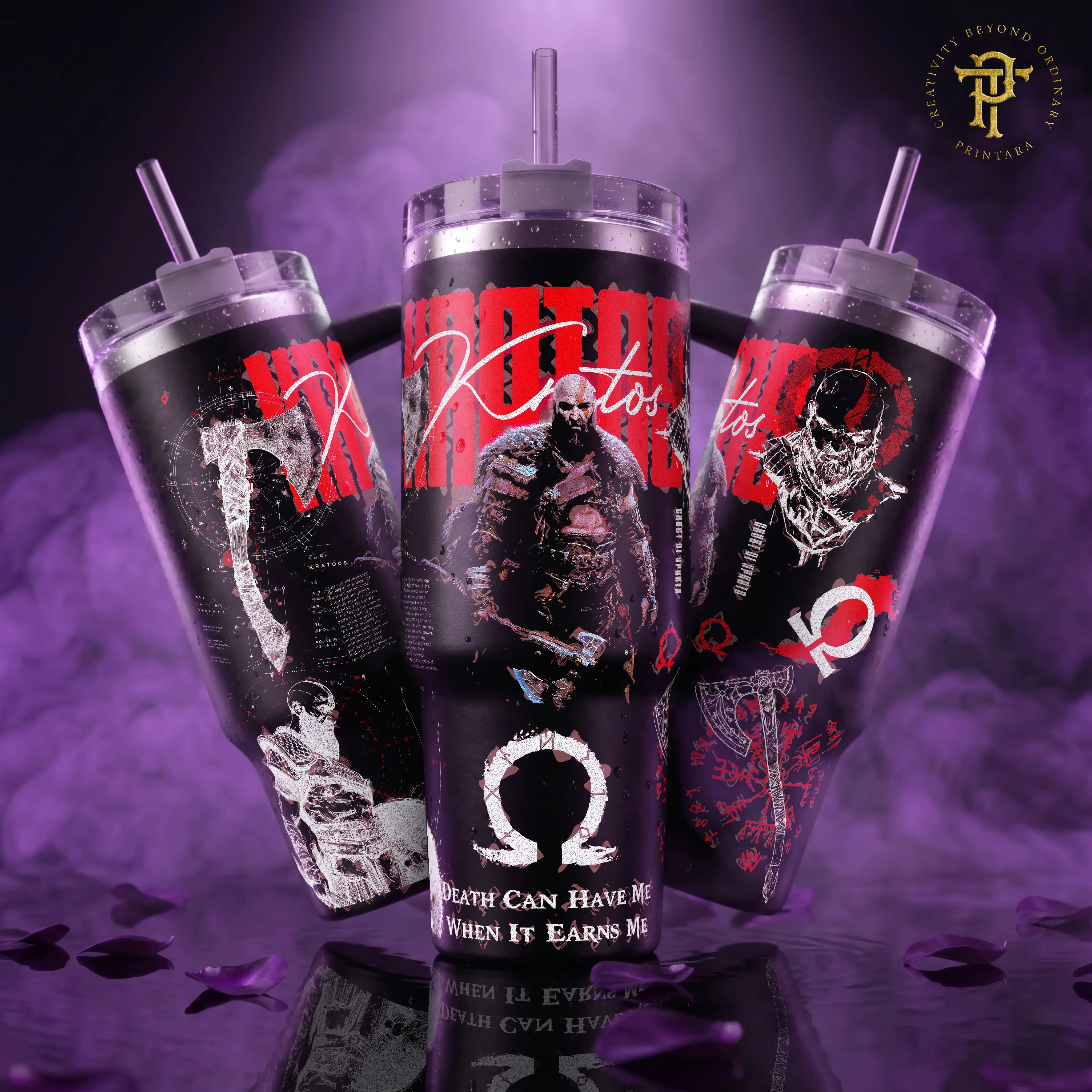 Kratos Blades of Chaos God of War 40oz 20 oz Tumbler Stainless Steel Vacuum Insulated Video Game Merch Dark Aesthetic Design Gift for Gamers and Fans Reusable Bottled Mug Cup
