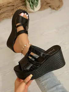 Women's Fashion Solid Color Wedge Pu Leather Sandals, Elegant High Heel Summer Shoes, Lightweight Breathable Comfortable Footwear for Daily Wear