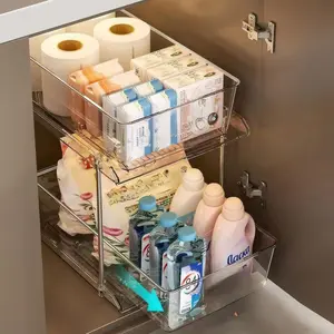 Bathroom Organizers and Storage,2-Tier Clear Under Sink and Pull-Out Cabinet Organizer with Track for Kitchen, Pantry,Vanity Countertop, Cabinet,Closet Drawers Bins