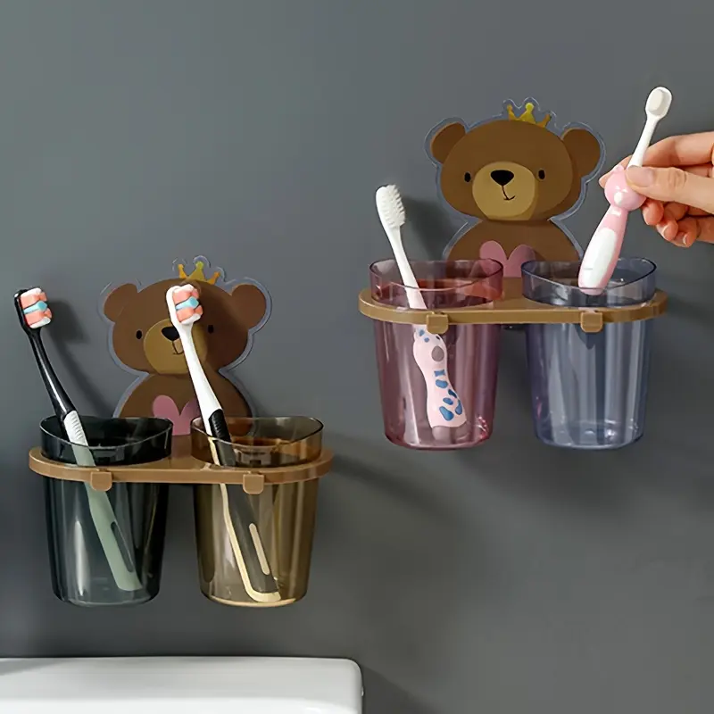 Toothbrush Holder Bathroom Tumbler Toothbrush Rack Punch-Free Wall-Mounted Brushing Cup Dental Tool Cup Set