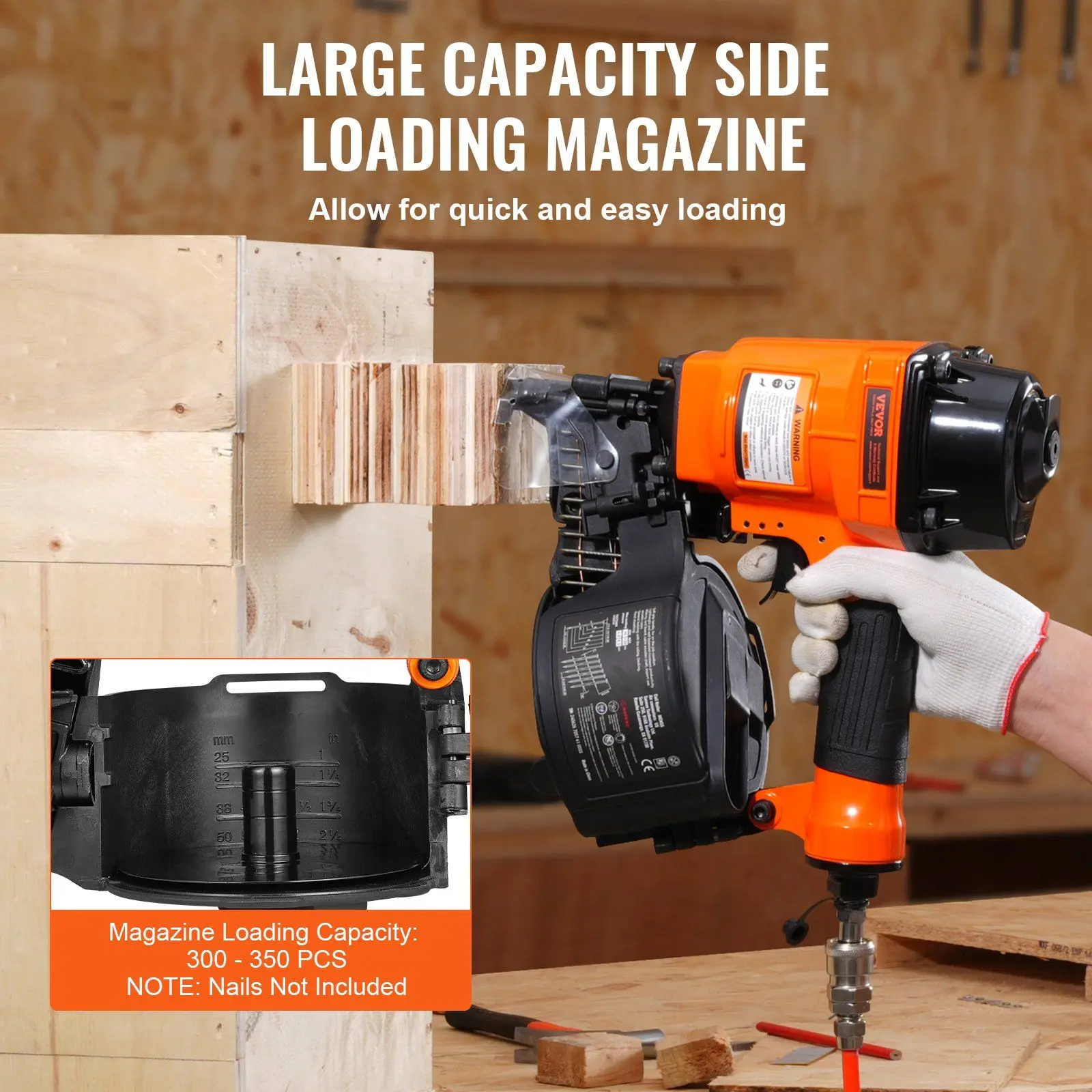 Spring new arrivals MCN55 Coil Siding Nailer 1 inch to 2-1/4-inch 15 Degree Pneumatic Nail Gun