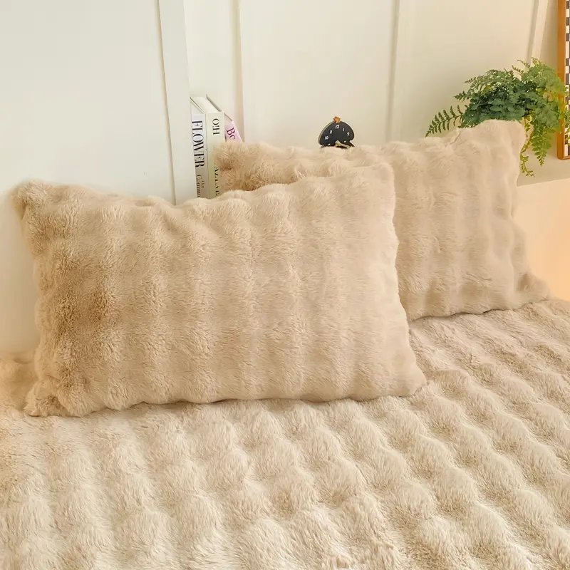 2pcs Fluffy Plush Pillowcase 48x74cm Winter Warm Thickness Pillow Sham Soft Rabbit Fleece Decorative Pillow Cover for Winter