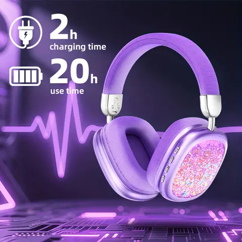MAKUPARTIST Foldable Over-Ear Wireless Headphones , Tangle-Free Cable, 3.5mm Jack, Micro SD/TF Card Support, Adjustable Soft Ear Cushions, Lightweight Long Wear, Button Controls, Built-In Battery for Phones/Computers, Audio Connection, Game Console, Cable