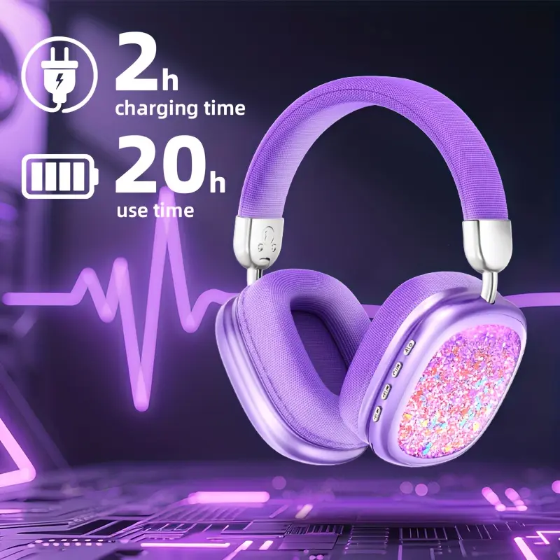 Foldable Over-Ear Wireless Headphones , Tangle-Free Cable, 3.5mm Jack, Micro SD/TF Card Support, Adjustable Soft Ear Cushions, Lightweight Long Wear, Button Controls, Built-In Battery for Phones/Computers, Audio Connection