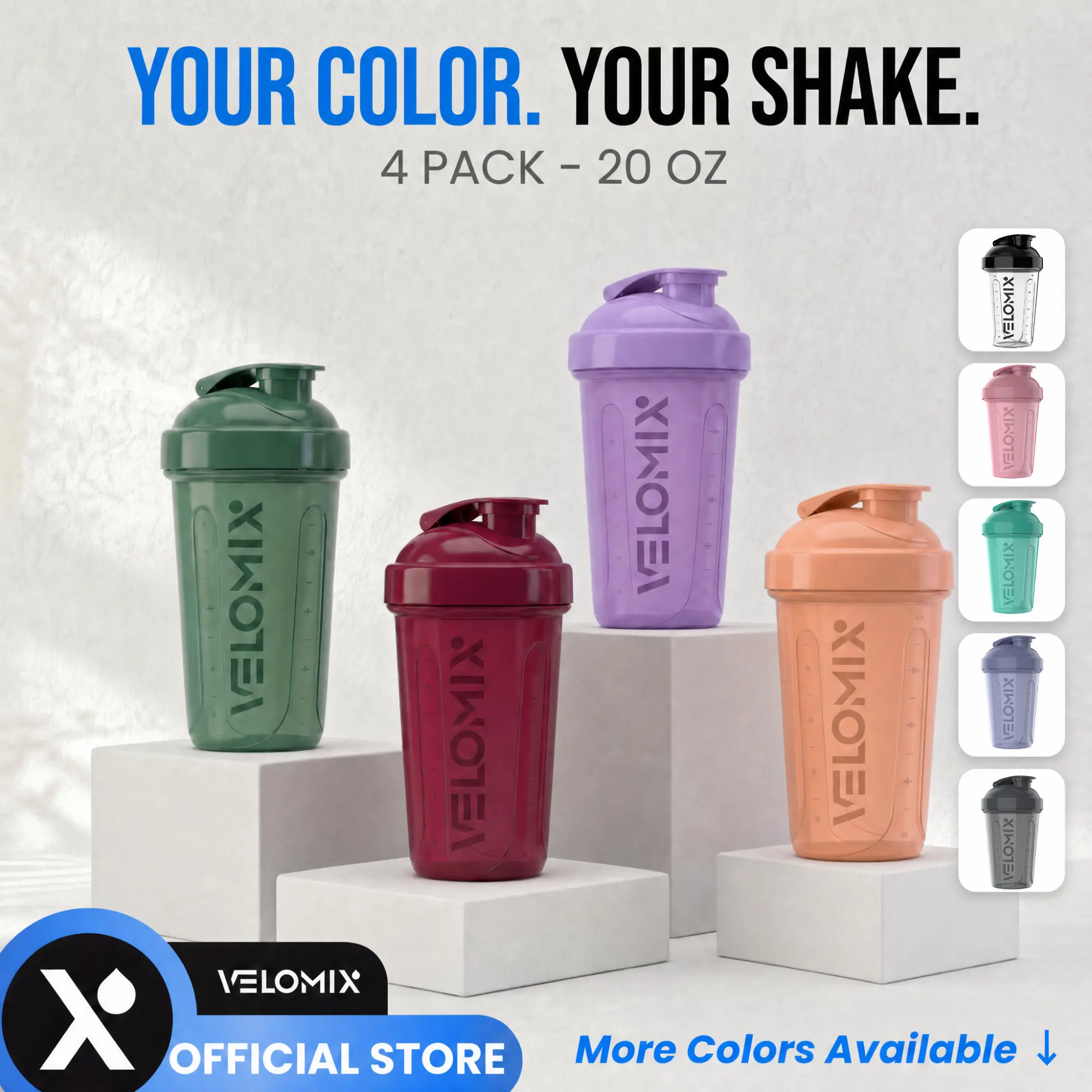 VELOMIX 4-Pack 20oz Protein Shaker Bottles - BPA-Free, Leak-Proof Gym Accessories Water Bottles with Wire Whisk Ball for Gym Essentials (Multiple Colors)