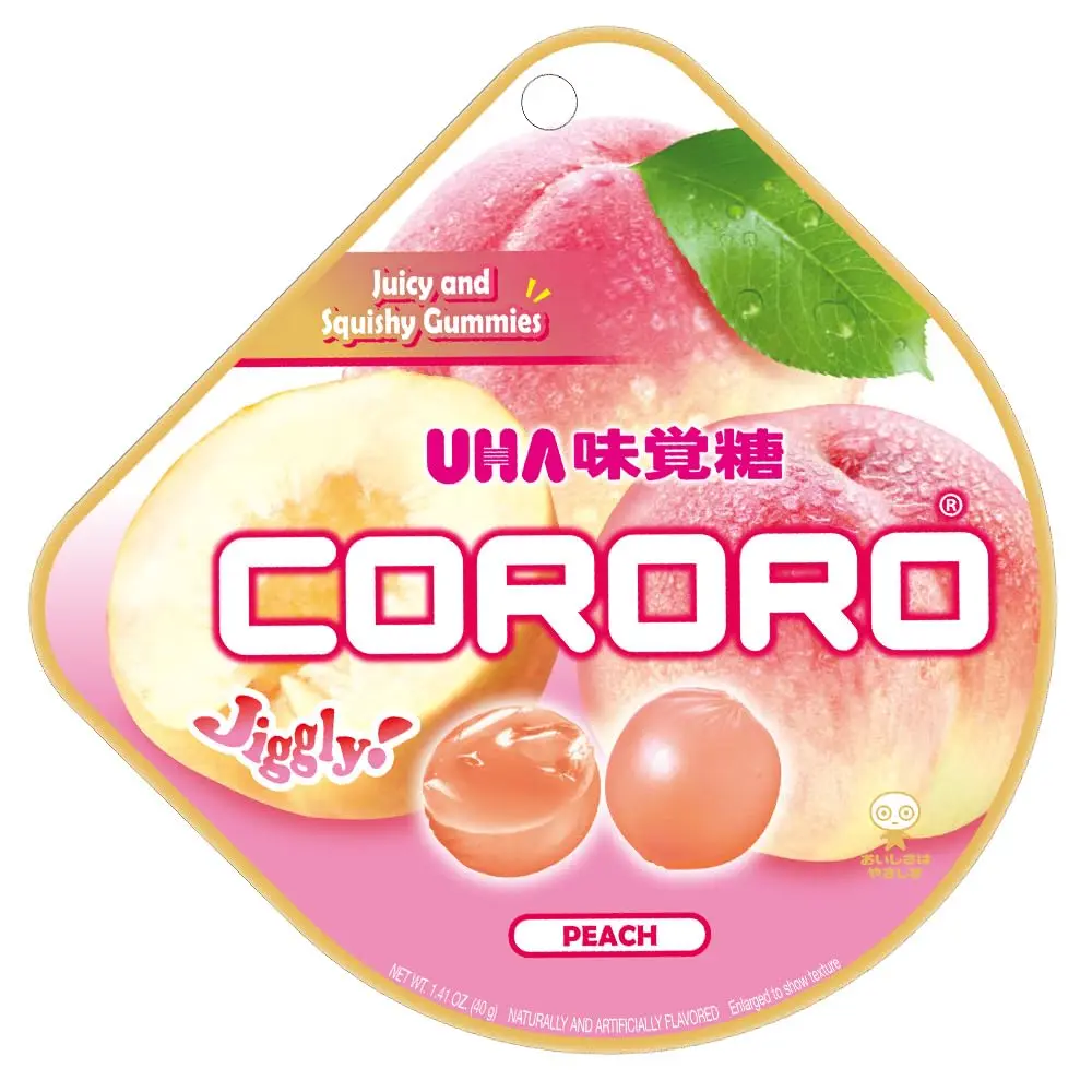 UHA CORORO (Peach / 40g×6) Japanese Gummy Candy/Real Fruit Juice Juicy Flavor, Bursting Texture, Gummies ( Made in Japan ) Snack Sweet Chewy