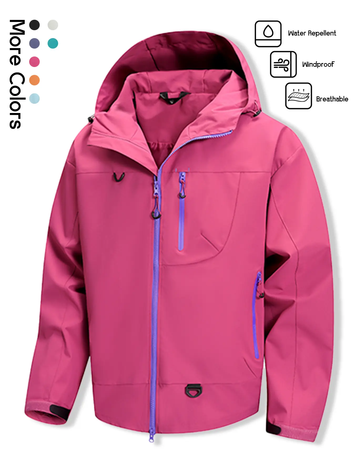 Women's Waterproof Ski Jacket Windproof Hooded Raincoat Light Mountain Windbreaker for Hiking Camping Sports