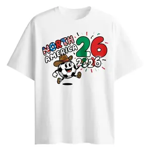 North America Soccer 2026 Cartoon Mascot T-Shirt, Unisex USA Mexico Flag Graphic Tee,