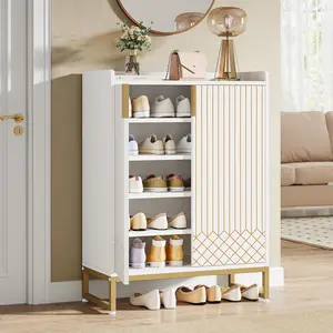 LITTLE TREE Modern White Shoe Cabinet with Doors for Up to 25 Pairs, 5-Tier Wood Shoes Rack Organizer for Entryway Bedroom Hallway Living Room