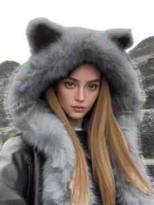Adorable Fox Ear Fleece Scarf Hat, Warm Ear Protection Fisherman Cap, Festival Costume Halloween Party, Fashion Street Accessory, Funny Hat, Animal Hats