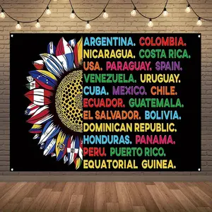 1pc 2D Flat Vibrant Latin American Heritage Month Banner - Colorful Sunburst Design National Flags Perfect Festive celebs Home Decor Studio Props Polyester Material celeb Accessory Cultural Display Dur Ornaments White