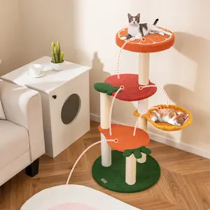 COSTWAY - Multi-level Cat Tree Pet Activity Center with Fruit-shaped Platforms-Red and Orange