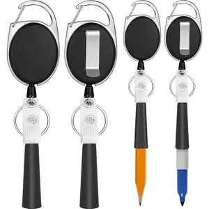 4 Pack Retractable Pen Holder with 31.5" Dyneema Cord, Elastic  Retractable Pencil Holder Ideal for Carpenters,, Mechanics, Architects, Office Workers
