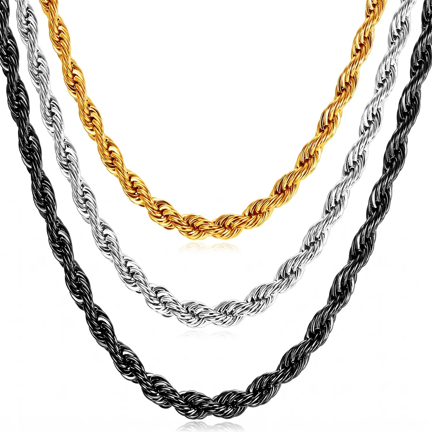 PROSTEEL 3MM/6MM/9MM Twisted Rope Chain Necklace Bracelet 18-30 Inches Stainless Steel Jewelry Durable Color Coating, Hypoallergenic Unisex Stackable Accessories for Daily Wear Best Gift Summervibe
