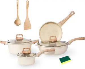 Ecowin 10-Piece Nonstick Cookware Set - White Granite, Black, and Green, Induction Compatible, Dishwasher Safe, Healthy Cooking Kitchenware Stainless Steel Pans pots pans set Oil Frying