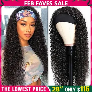 Bling Hair Headband Wig Human Hair Kinky Curly Wig 180% Density Remy Human Hair Wigs For Black Women Brazilian Ready To Wear Wig SpringStatements