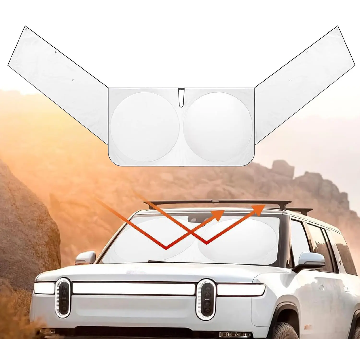 Car Sun Shade Windshield Front and Side Window Protector with Suction Cups,Block Sun Heat UV Visor Car Windshield Sun Shade for Front and Side Windows Auto Privacy(Silver-Black,59x34'')