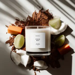 NAVABELLA Coco Nut Luxury Soy Candle 9 oz Hand-Poured in Micro Batches Infused with Essential Oils Clean Burn PETA-Certified Vegan Non-Toxic Long Lasting Summer Tropical Citrus & Cream Scent Home Fragrance