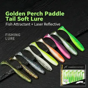 10 PCS Paddle Tail Soft Fishing Lures, Golden Perch T Tail Baits with Fish Attractant & Laser Reflective Spots, Soft Plastic Swimbaits for Bass, Mandarin Fish, Trout, Freshwater Saltwater Lures