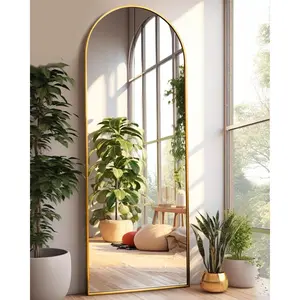 Arched Full Length Mirror, Floor Mirror with Stand, 18"x58" Large Mirror, Wall Mirror Full Length, Gold Floor Length Mirror, Body Floor Mirror, Wall Mounted Mirror for Bedroom, Gold