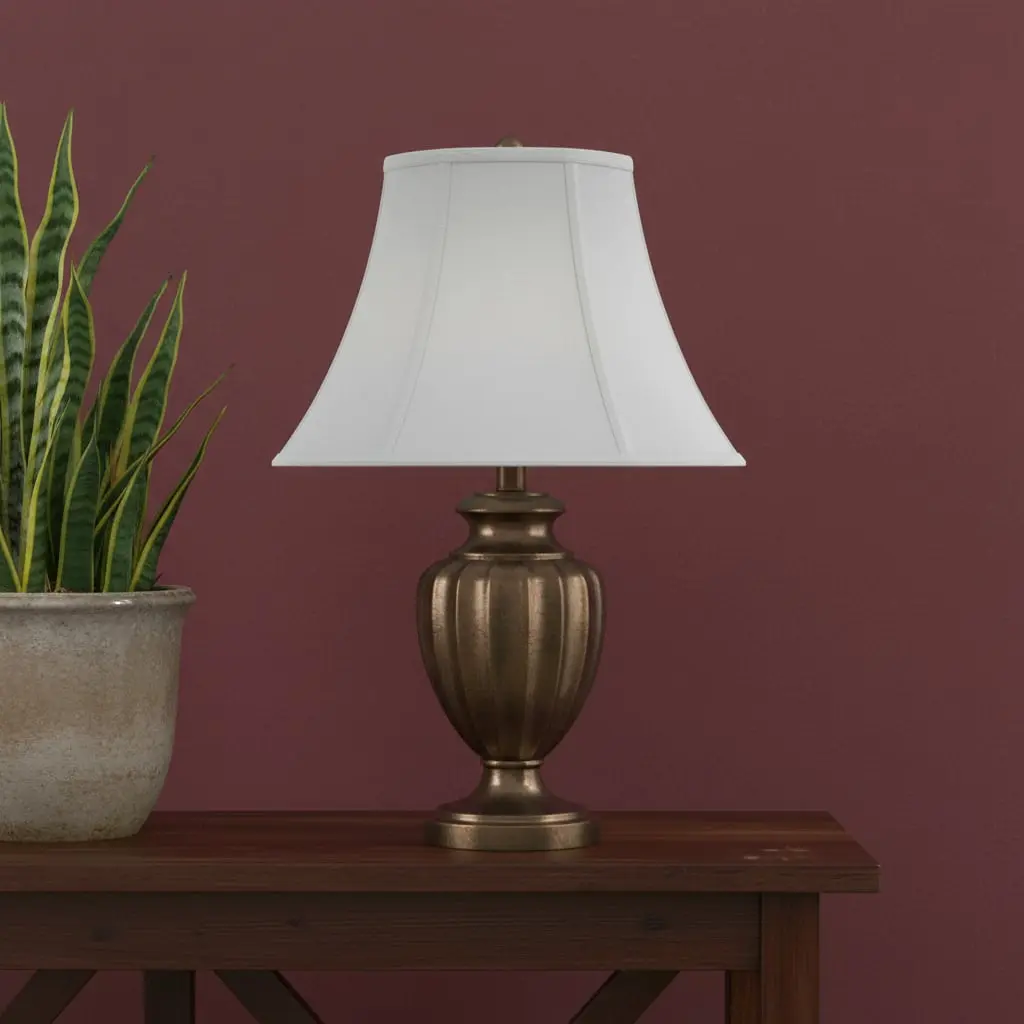 360 stand 1-Piece Linen Fabric Bell Lamp Shade, 8.50x12x12 in, White, Piped Detail, Diffused Light, Traditional Look (HomeRoots 654713)