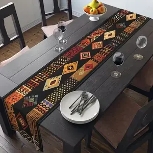 2D flat printing, 1 African tribal pattern table flag - linen rectangular table runway, traditional home decoration, suitable for housewarming, dining table decoration, and festive occasions