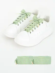 Cute Tea Plaid Shoelaces Set, Metal Head Design, Wide Fit for Daily Casual Use, Adorable Style for Shoes