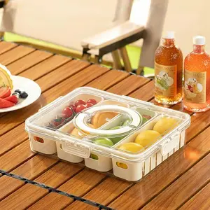 Snackle Box Container, Dishwasher Safety - Divided Serving Tray with Lid and Handle, Charcuterie Board for Portable Snack Platters - Clear Organizer for Fruits Snacks,Perfect for Road Travel，Snack Box，Snackle Box Container，Snack Containers.