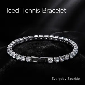 Silver Tennis Bracelet For Women, Sparkly CZ Crystal Bracelet, Elegant Rhinestone Jewelry Gift For Wedding Party Daily Wear