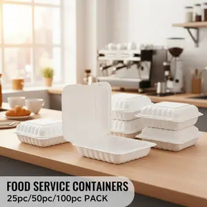 100pcs 6-Inch Reusable MFPP Takeout Food Containers with Hinged Lid BPA-Free Plastic Clamshell Boxes Microwave & Refrigerator Safe Durable Eco-Friendly To-Go Packaging for Restaurants Meal Prep 25Pcs Disposable