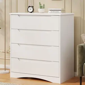 Gizoon Dresser for Bedroom, 4 Drawer Dressers Chest of Drawers with Anti-Tripping Device, White Dresser for Closet with Embedded Handles, Closet Chests Organizer for Hallway, Living Room (White)