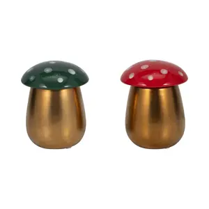 212 MAIN Wax Scented Mushroom-Shaped Ceramic Candles - 2-Piece Set, Santal Spruce Aroma, 6 in, 6 oz Red & Green Home Decor Decoration, Home Supplies