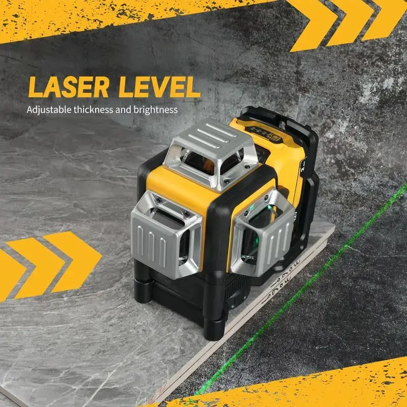 12V 3-Plane 12-Line 360° Green Beam Cross Line Self-Leveling Laser Level with Battery and Protective Fabric Bag
