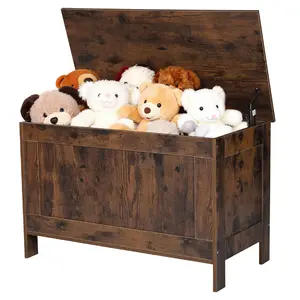 VEVOR Kids Storage Bench, Wooden Toy Box Chest, Large Storage Cabinet with Safety Hinge, Toddlers Retro Storage Bench for Playroom, Living Room or Entryway, 29.7x 15.3x 18.9 in, Easy Assembly, Brown, Indoor Use